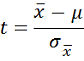 Sample mean minus population mean, all divided by standard error