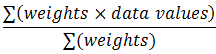 Sum of the product of weights times data values over the sum of weights