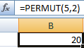 Excel formula is =permut(5,2)